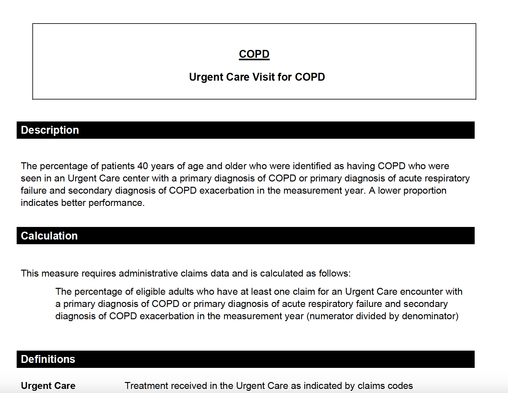 Urgent Care Visit for COPD Measure